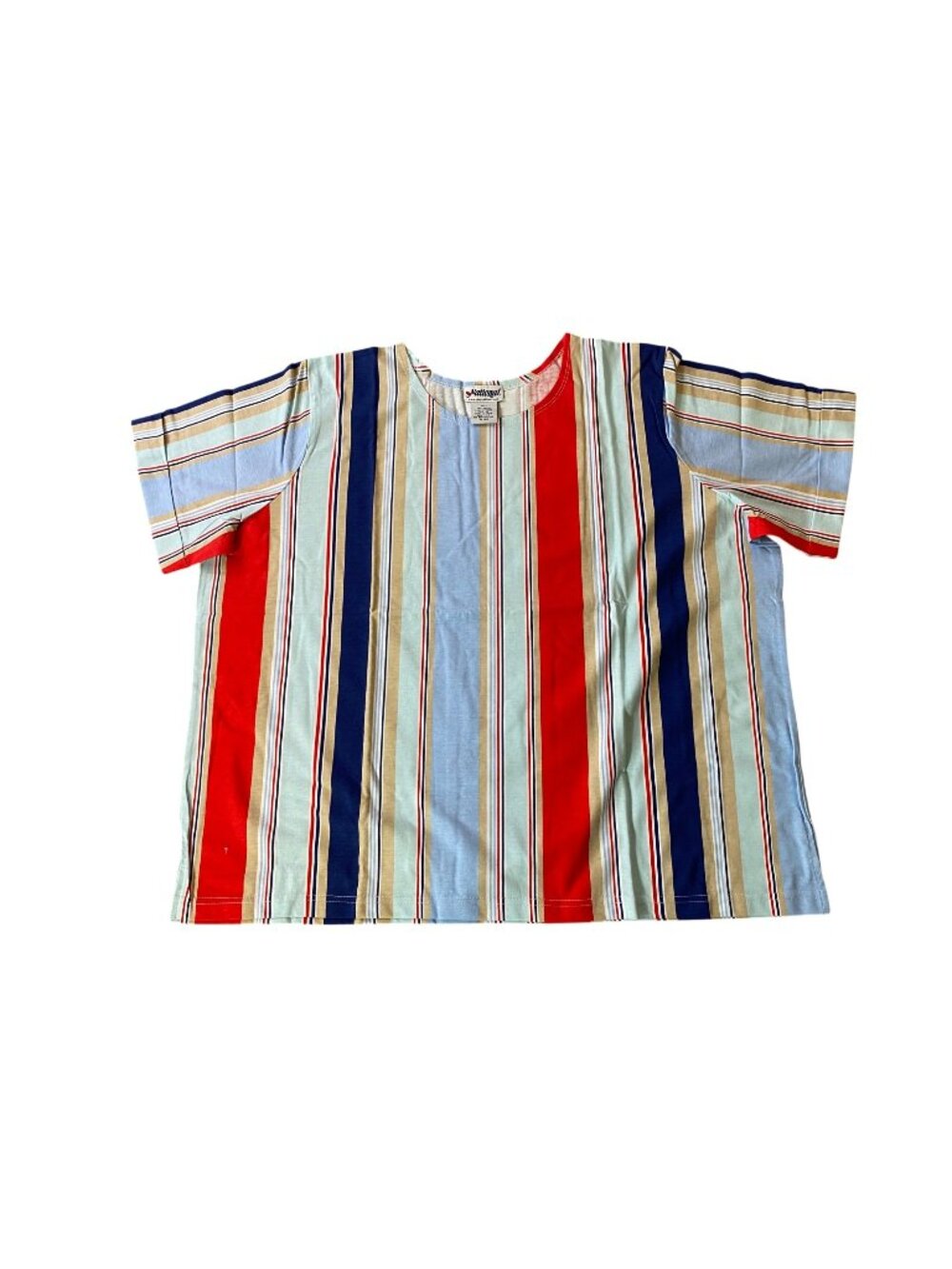 National Womens Striped Multicolor Short-Sleeve Top 3X Cotton Blend